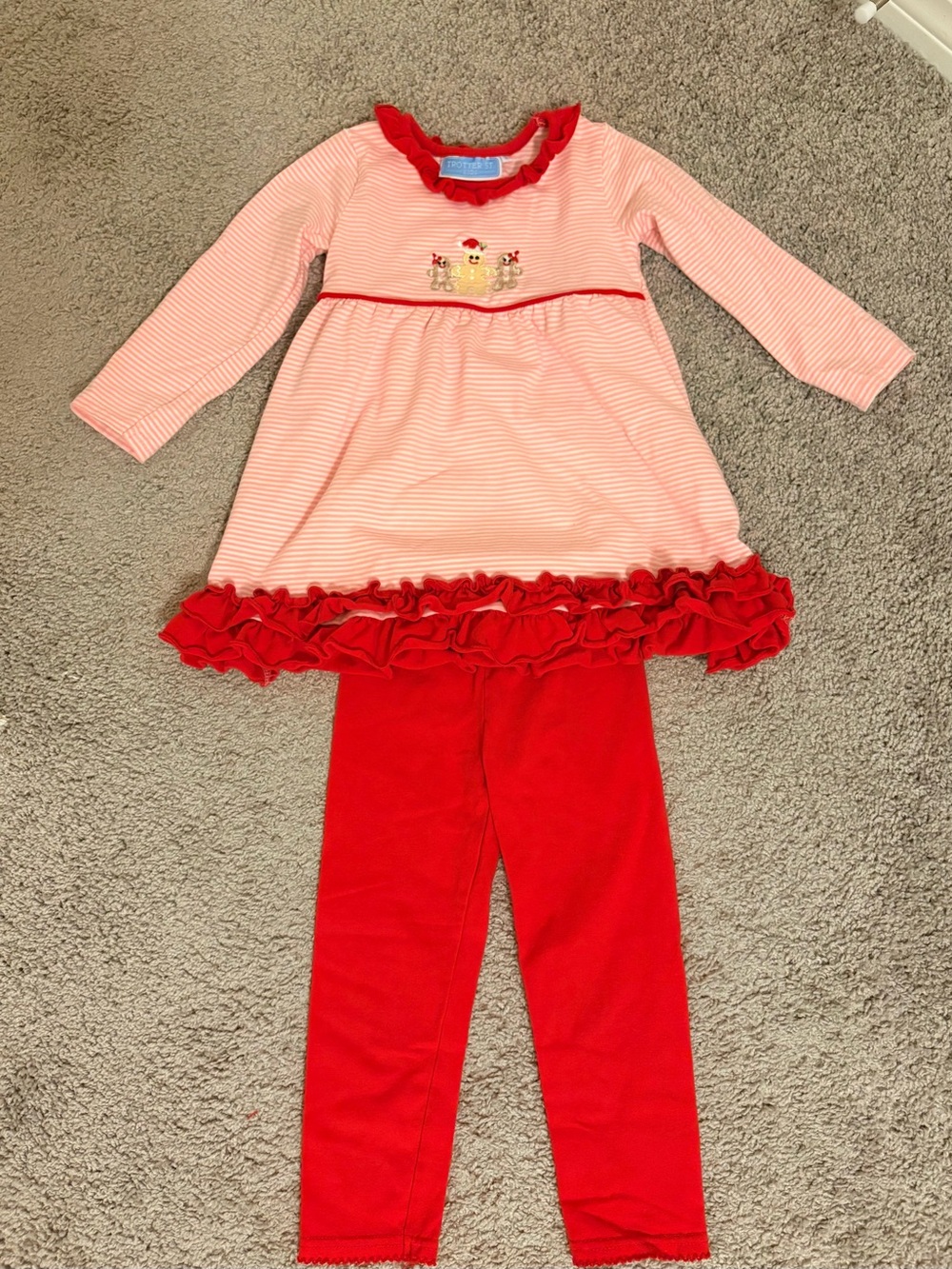 Girls Red Striped Ruffle Tunic & Legging Set